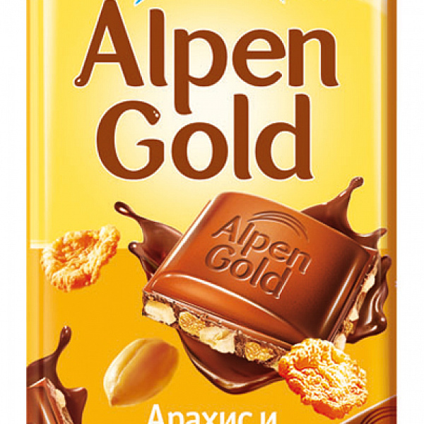 Шоколад АЛЬПЕН ГОЛЬД 85 гр. С арахисом и кукурузными хлоп.