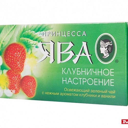 Чай зел. пак. ПРИНЦЕССА ЯВА 37,5 гр. 25 пак. Клубничное настроение с/я карт. кор.