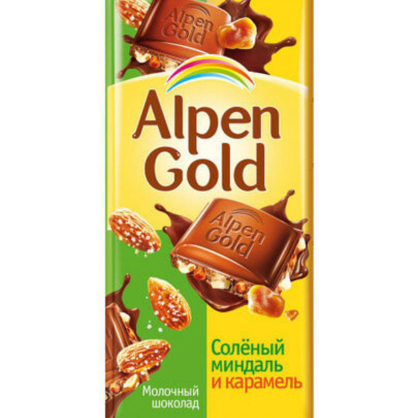 Шоколад плиточный ALPEN GOLD 85 гр. Соленый миндаль, карамель