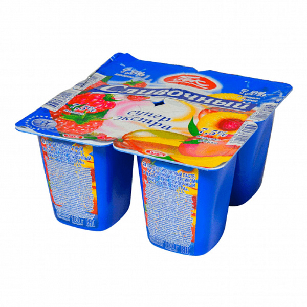 Йогурт ГЕК 100 гр. Сливочный бриз 7,5% Малина-Персик-Манго